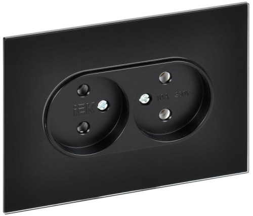 Розетка 2-м SKANDY 10А без заземл. без защ. шторок для плоской вилки SK-R03Bl черн. IEK SK-R20-10-K02