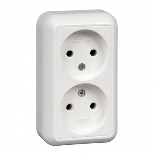 Розетка 2-м ОП Прима 16А IP20 без заземл. без защ. шторок изол. пласт. (розн. упак.) бел. SchE RA16-213I-BI