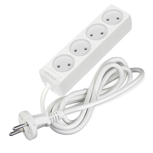 Удлинитель 4х1.5м без заземл. 10А IP20 2.2кВт ПВС 2х1 бел. DOMTOK 2354