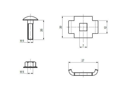 Соединитель винтовой компл. двойн. 6x20 (Винт М6+гайка) INOX EKF vckd6x20-INOX