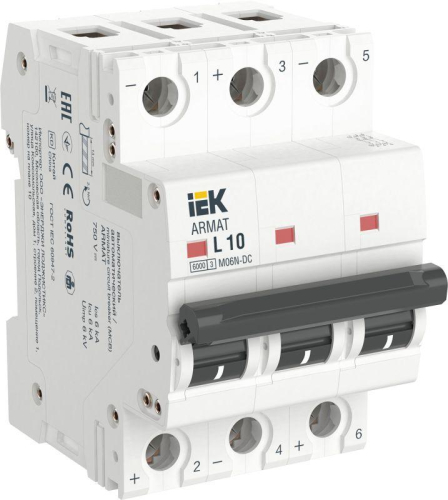 Выключатель автоматический модульный 3п L 10А M06N-DC ARMAT IEK AR-M06N-3-L010DC