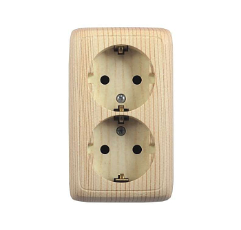 Розетка 2-м ОП Альфа 16А IP20 250В с заземл. с изолир. пластиной сосна HEGEL РА16-153-02