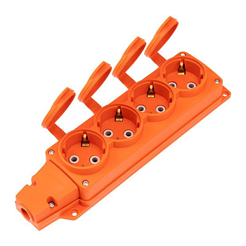 Колодка удлинителя 4-м с заземл. 16А IP54 влагозащ. с защ. крышкой COMPACT каучук оранж. Rexant 111-228