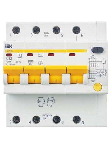 Выключатель автоматический дифференциального тока селективный 4п 32А 100мА тип AC АД14S KARAT IEK MAD13-4-032-C-100