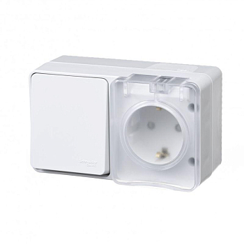 Блок ОП AtlasDesign PROFI IP54 (розетка 1-м 16А заземл. защ. шторки + 1-кл. выключатель 10А) бел. SE ATN540170