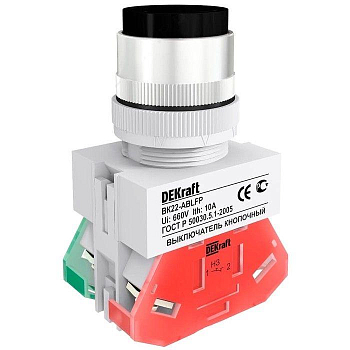 Выключатель кнопочный ABFP ВК-22 d22мм 220В с фиксацией черн. DEKraft 25129DEK