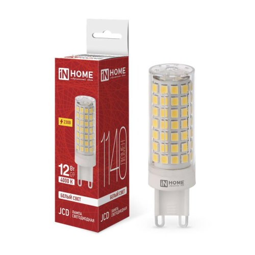 Лампа светодиодная LED-JCD 12Вт 230В G9 4000К 1140лм IN HOME 4690612060323