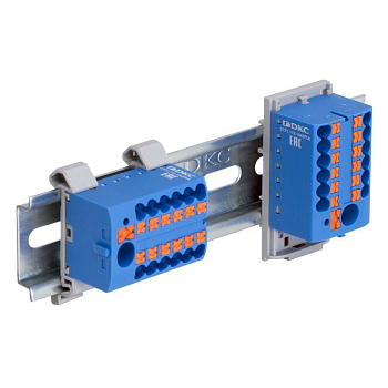Блок распределительный зажим push-in 1 ввод 6кв.мм 18 точек подключения 25кв.мм син. DKC DTP1-118-104SPUB