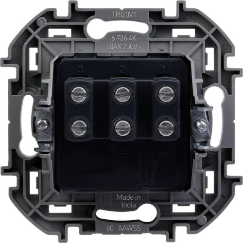 Выключатель 3-кл. Inspiria 20А IP20 250В 10AX механизм сл. кость IEK 673641
