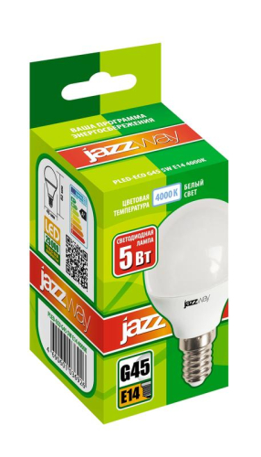 Лампа светодиодная PLED-ECO 5Вт G45 шар матовая 4000К нейтр. бел. E14 400лм 230В 50Гц JazzWay 1036926A
