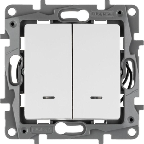 Выключатель 2-кл. СП Etika 10А IP20 250В 10AX с подсветкой/индикацией безвинтов. зажимы механизм бел. IEK 672204