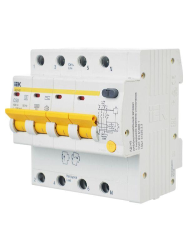 Выключатель автоматический дифференциального тока селективный 4п 50А 100мА тип AC АД14S KARAT IEK MAD13-4-050-C-100