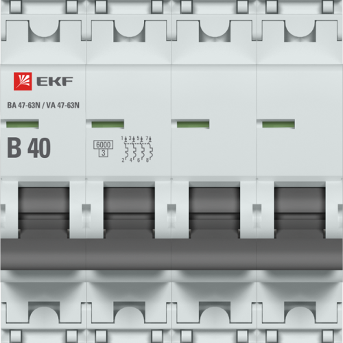 Выключатель автоматический модульный 4п B 40А 6кА ВА 47-63N PROxima EKF M636440B