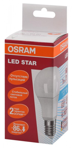 Лампа светодиодная LED STAR CLASSIC A 60 7W/840 7Вт грушевидная 4000К нейтр. бел. E27 650лм 220-240В матов. пласт. OSRAM 4058075096417
