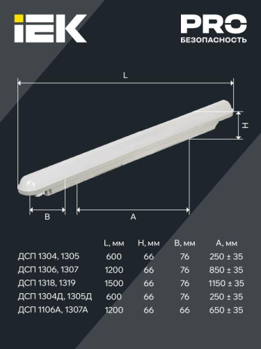 Светильник светодиодный ДСП 1319 48Вт 6500К IP65 1500мм пластик сер. IEK LDSP0-1319-48-6500-K03