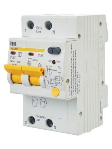 Выключатель автоматический дифференциального тока селективный 2п 50А 100мА тип A АД12MS KARAT IEK MAD123-2-050-C-100
