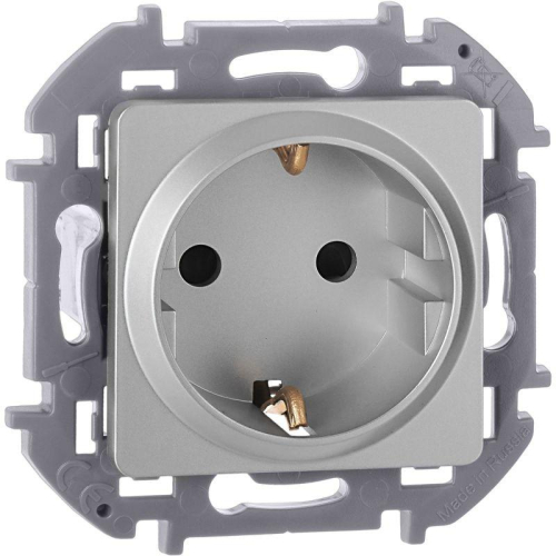 Розетка 1-м СП Inspiria 16А IP20 250В 2P+E защ. шторки немецк. стандарт механизм алюм. IEK 673732