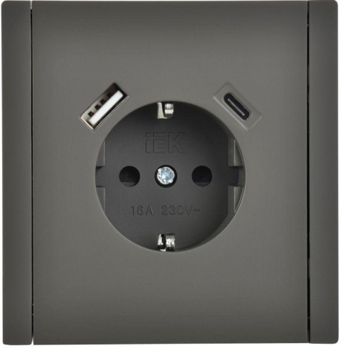 Розетка FORTE&PIANO FP347 16А USB A+C 18Вт с заземл. защ. шторки винт. крепл. сер. IEK FP-R14-16-U22-018-K03
