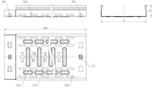 Лоток листовой перфорир. 50х50 L3000 сталь 0.55мм EKF L505001-0.55
