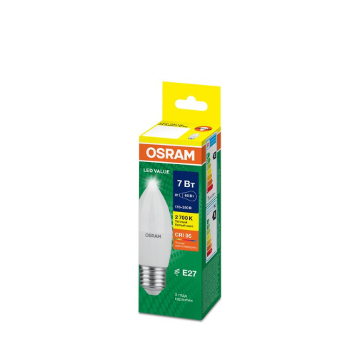 Лампа светодиодная LED G4 Value LVCLB60 7W/927 CRI95 7Вт 2700К 700лм свеча матов. E27 170-250В OSRAM 4058075579446