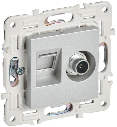 Розетка двойная TV+RJ45 кат.6E SKANDY SK-A15S серебр. IEK SK-AK20-2-K23