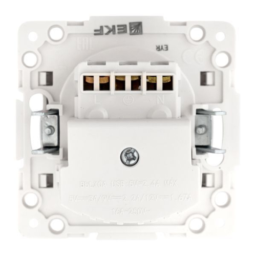 Розетка 1-м СП Стокгольм 16А USB A+C с заземл. защ. шторки винтов. клеммы механизм бел. EKF EYR16-2USB-typeA-typeC