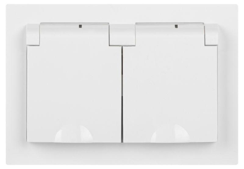 Розетка 2-м СП Accent 6-210-01 16А IP44 250В 2P+E Schuko с крышками защ. шторки AL/CU бел. Intro Б0063577