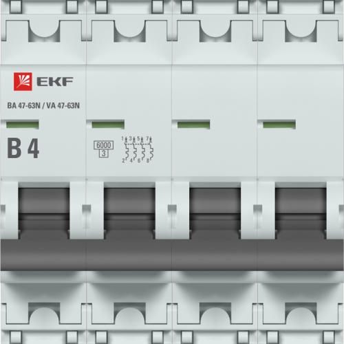 Выключатель автоматический модульный 4п B 4А 6кА ВА 47-63N PROxima EKF M636404B