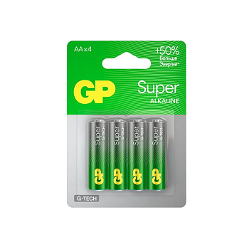 Элемент питания алкалиновый AA/LR6 1.5В Super Alkaline G-Tech 15AA21-2CRSBC4 40/320 (блист.4шт) GP 1222