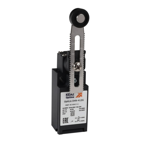 Выключатель концевой OptiLiS D4N-412G рычаг регулир. с роликом пластик. EN 50047 XCKN2145P20 КЭАЗ 365310