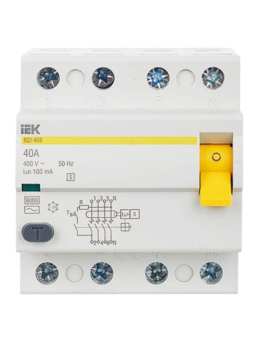 Выключатель дифференциального тока (УЗО) 4п 40А 100мА тип ACS ВД1-63S KARAT IEK MDV12-4-040-100