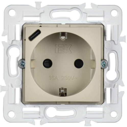 Розетка SKANDY 18Вт 16А с заземл. защ. шторки с USB C SK-R17B беж. IEK SK-R14-16-U14-018-K10