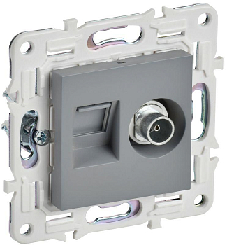 Розетка двойная TV+RJ45 кат.6E SKANDY SK-A15Gr сер. IEK SK-AK20-2-K03
