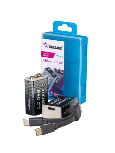 Аккумулятор крона Li-ion 9В 650мВт.ч (уп.2шт) КОСМОС KOCLi9V650mAh2B