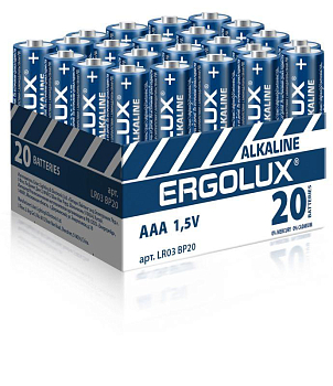 Элемент питания алкалиновый AAA/LR03 1.5В Alkaline BP-20 ПРОМО (уп.20шт) Ergolux 14674