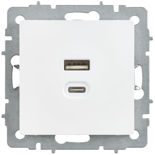 Розетка СП BRITE РЮ11-2-БрАБ USB A+C 45Вт высокоскор. заряд. арктич. бел. IEK BR-U22-045-K91