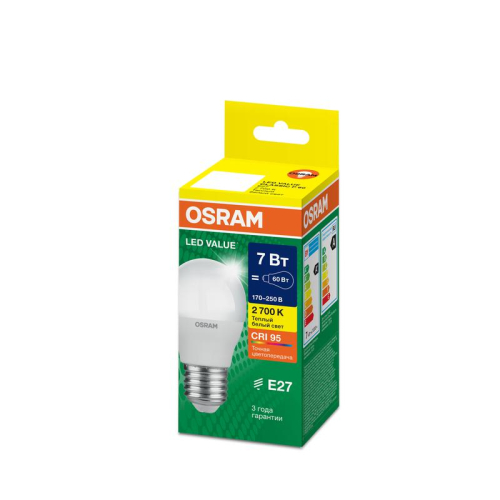 Лампа светодиодная LED G4 Value LVCLP60 7W/927 CRI95 7Вт 2700К 700лм шар матов. E27 170-250В OSRAM 4058075579804