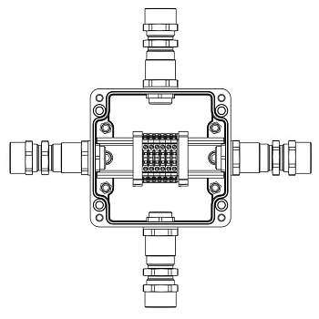 Коробка взрывозащищенная клеммная из полиэстера TBE-P-03-(6xCBC.2)-1xKA2MHK(A)-1xKA2MHK(B)-1xKA2MHK(C)-1xKA2MHK(D)1Ex e IIC Т5 Gb /Ex tb IIIC T95град.C Db IP66/КЗ DKC 1231.031.22.1226