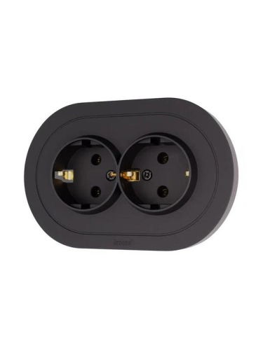 Розетка 2-м СП OSEN с заземл. ПБТ круглая механизм черн. бархат LEZARD 744-4200-127B