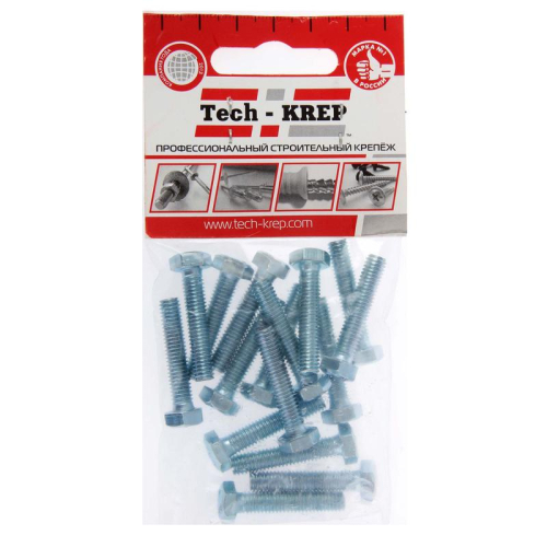 Болт с шестигранной головкой М6х30 DIN 933 класс прочн. 8.8 оцинк. (пакет) (уп.16шт) Tech-Krep/Zitar 102959