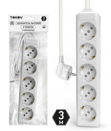 Удлинитель 5х3м с заземл. 10А 3х1.5 TOKOV ELECTRIC TKL-C01-BU5-3-1.5-Z