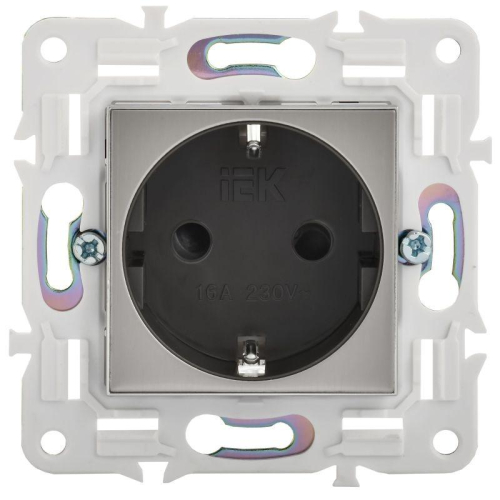 Розетка SKANDY 16А с заземл. защ. шторки безвинт. крепл. SK-R06N никель IEK SK-R14-16-1-K50
