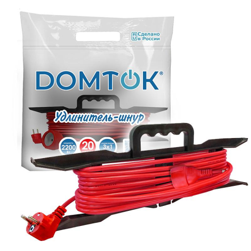 Удлинитель-шнур на рамке 1х20м с заземл. 10А IP20 2.2кВт ПВС 3х1 DOMTOK 2479