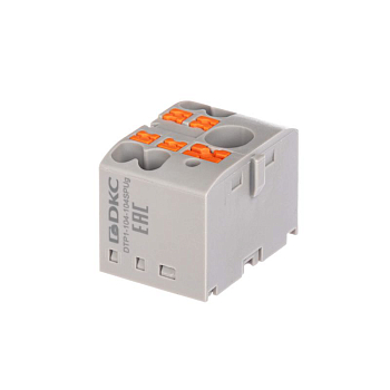 Блок распределительный зажим push-in 1 ввод 6кв.мм 4 точки подключения 2.5кв.мм сер. DKC DTP1-104-104SPUG