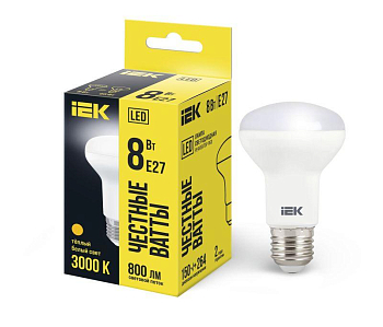 Лампа светодиодная R63 8Вт 3000К тепл. бел. E27 720лм 230-240В IEK LLE-R63-8-230-30-E27
