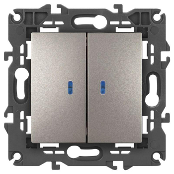 Выключатель 2-кл. Elegance 14-1105-16 250В 10АХ с подсветкой титан Эра Б0065789
