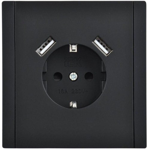 Розетка FORTE&PIANO FP145 16А USB A+A 3.1А с заземл. защ. шторки винт. крепл. черн. IEK FP-R14-16-U21-D31-K02