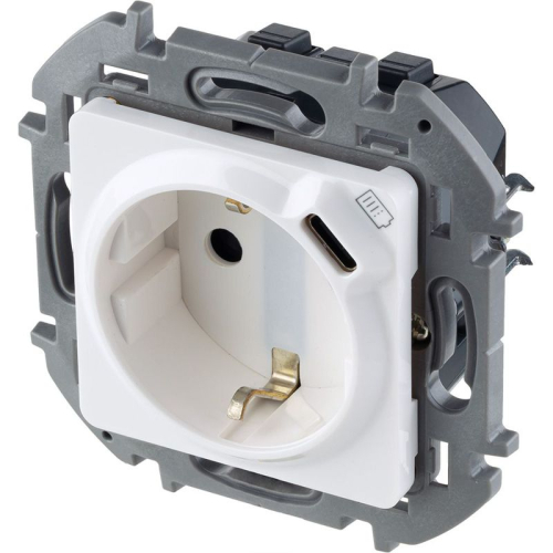 Розетка 1-м СП Inspiria 16А IP20 250В 2P+E немецк. стандарт с заряд. устройством USB тип C 1.5А 5В механизм бел. IEK 673770