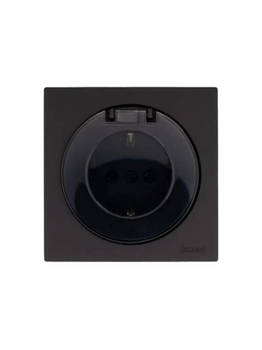 Розетка 1-м СП OSEN с заземл. с крышкой ПБТ механизм черн. бархат LEZARD 743-4288-123B