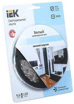 Лента светодиодная ECO LED LSR-3528W120-9.6-IP20-12V 10Вт/м (уп.5м) бел. IEK LSR1-2-120-20-1-05